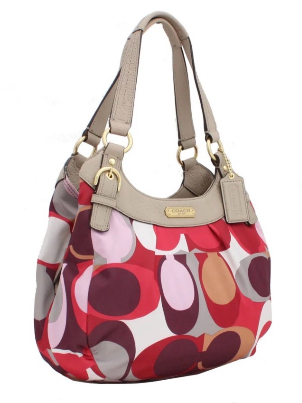 Coach Multicolor Pink Red and Purple Logo-Print Shoulder Bag